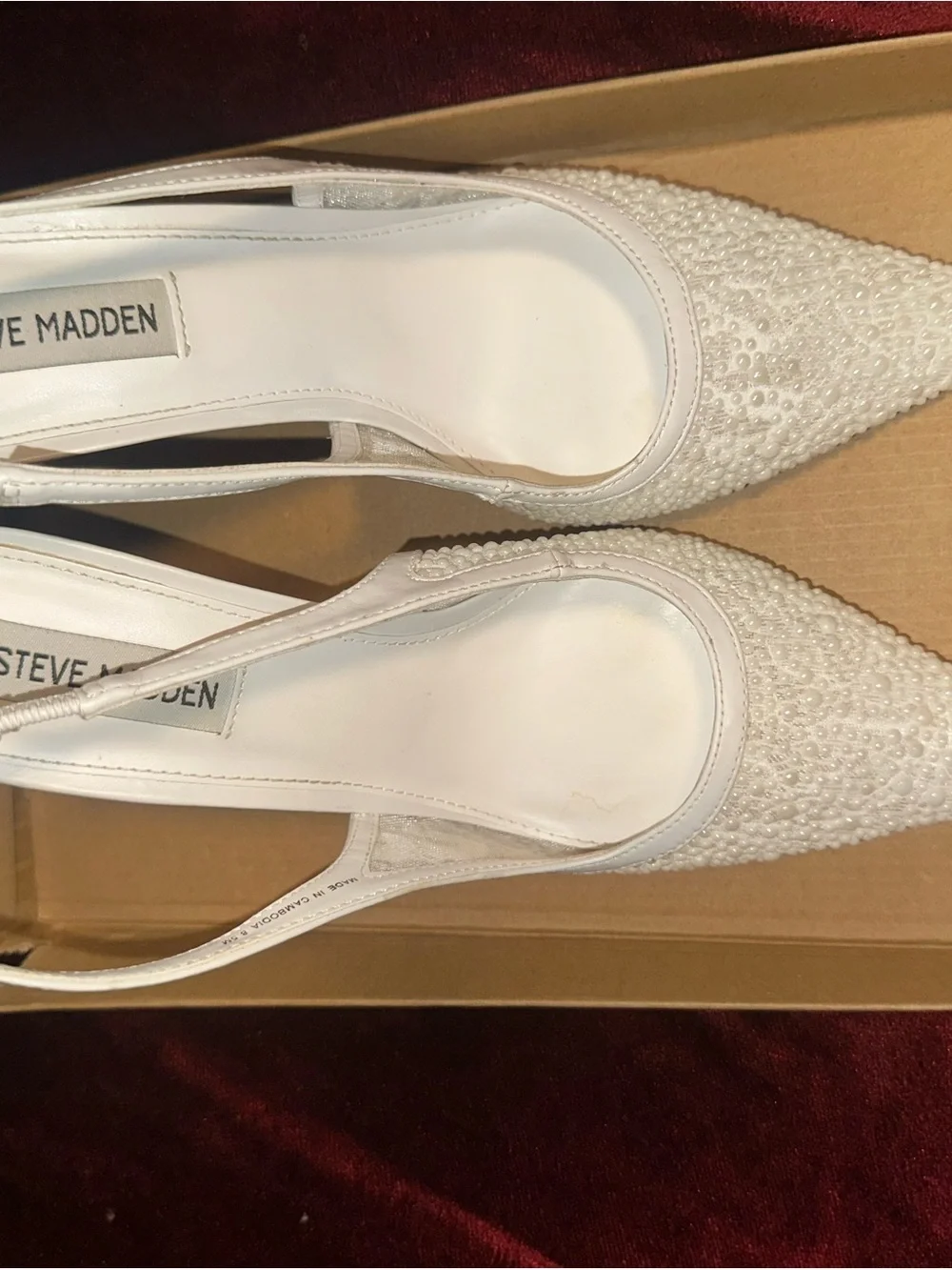 Steve Madden Ivory Pearl-Embellished Slingback Pumps